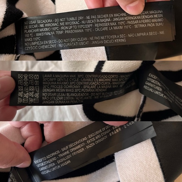 Zara Striped Knit Faux Leather Pocket Pullover Sweater M Black & White - Picture 12 of 13